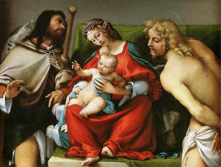 Lorenzo Lotto Madonna mit Hl. Rochus und Hl. Sebastian Norge oil painting art
